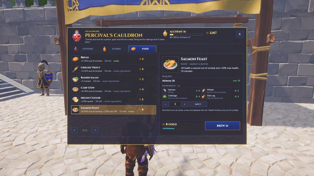 The cauldron window on the food tab.