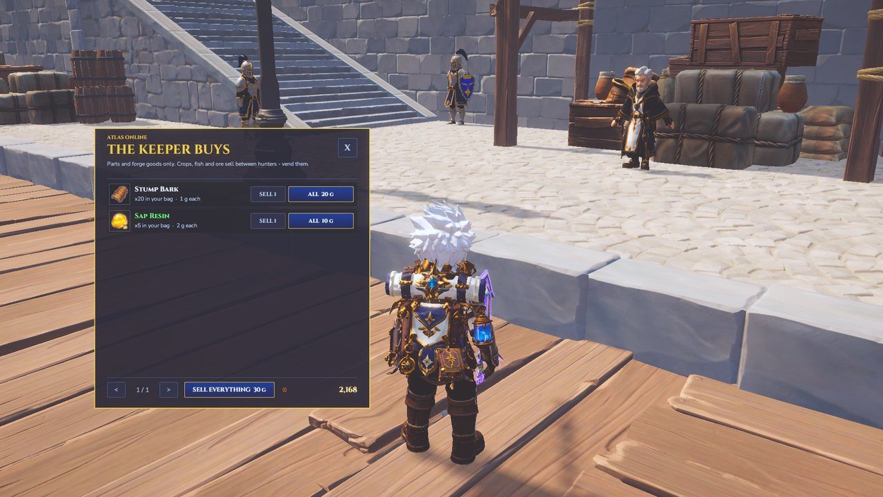 Gribble's storage window with the SELL PARTS list.