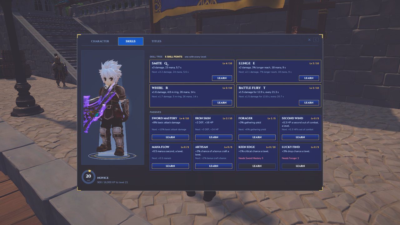 The character sheet's skill tree.