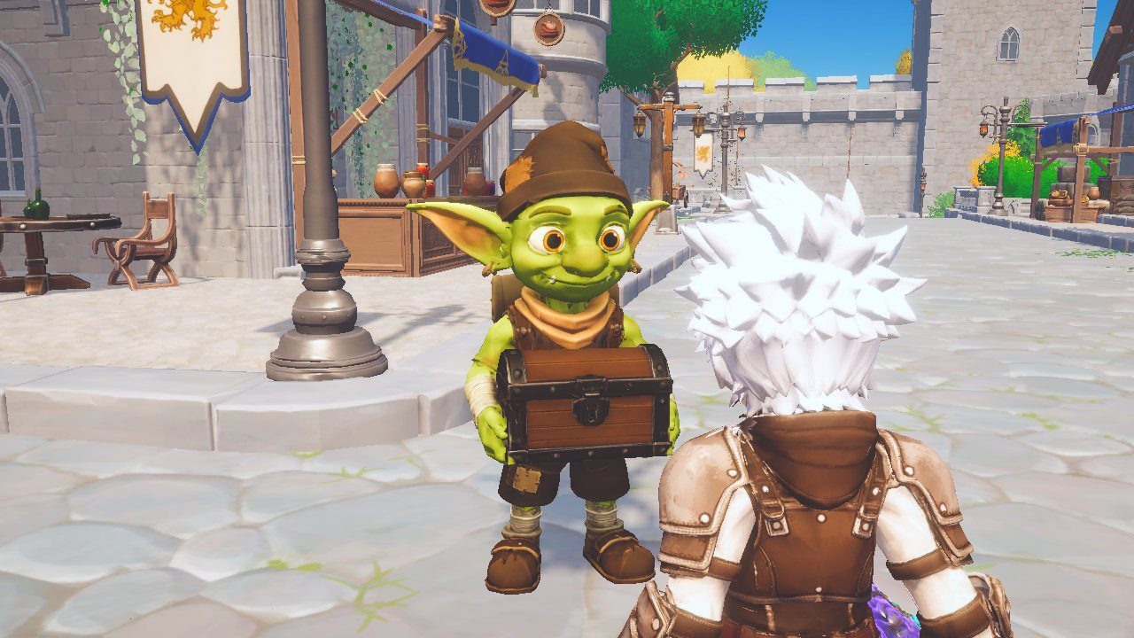 Gribble the treasure keeper at his post in the plaza.