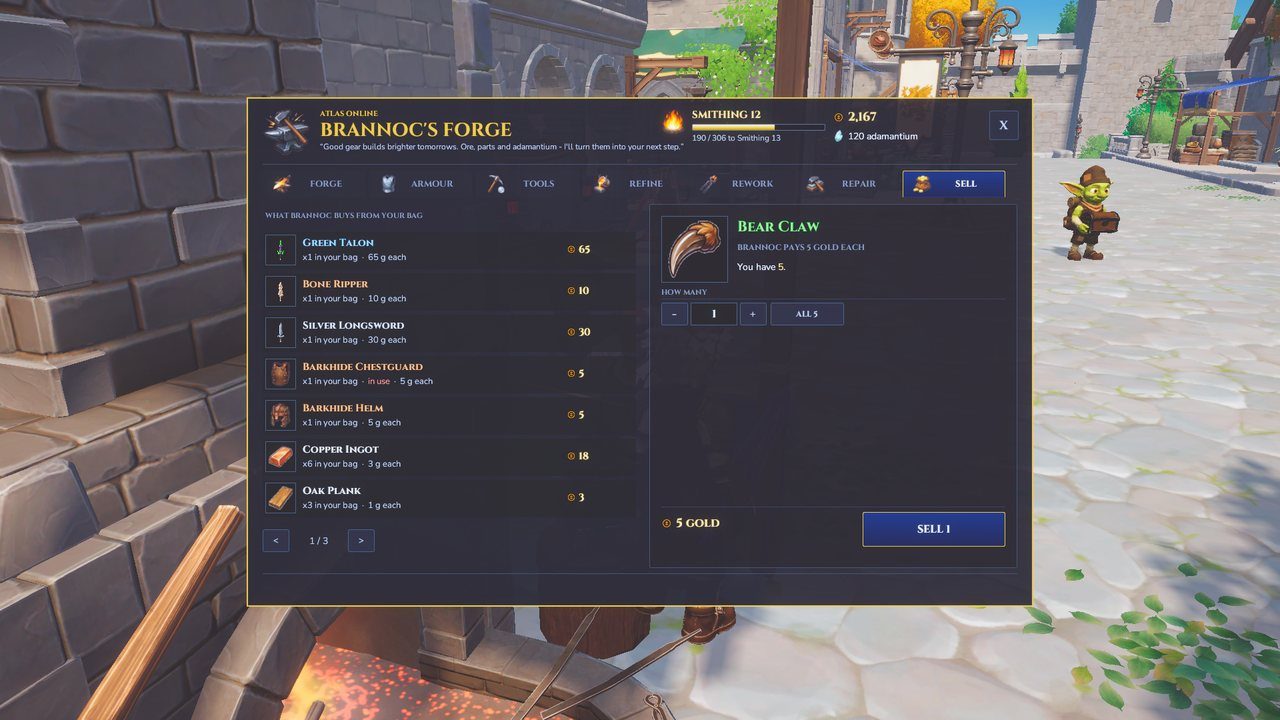 Brannoc's sell tab.