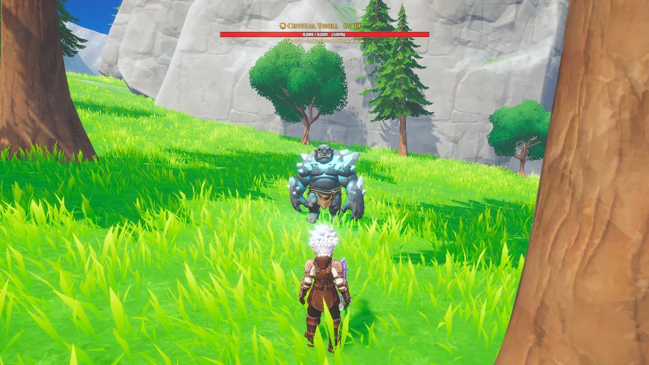 A hunter facing the Crystal Troll, with a long red health bar at the top of the screen reading Crystal Troll, level 38.